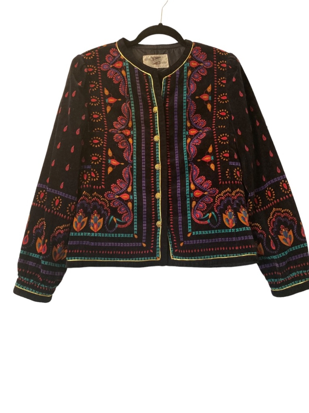 Vintage 1980’s Saxton Hall Embroidered Velvet Jacket with Multicolor Accents - Picture 12 of 16
